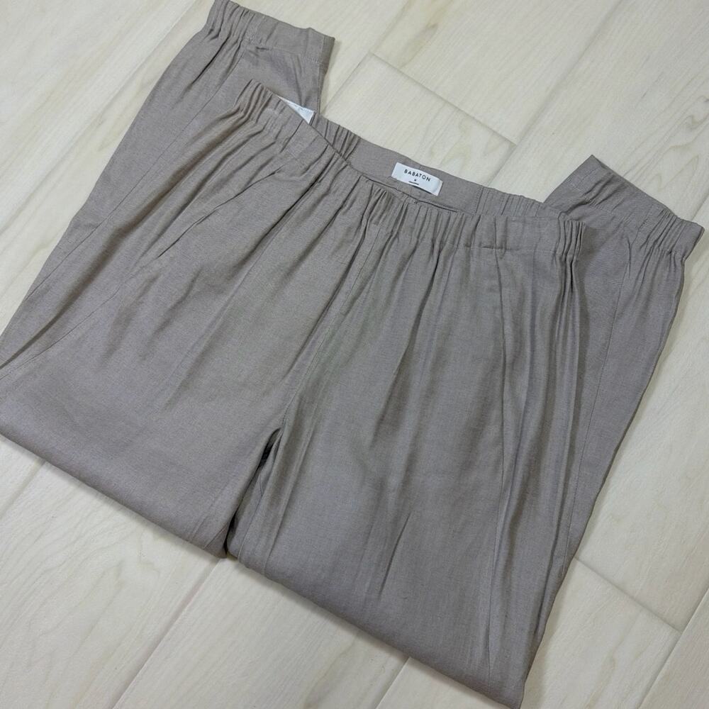 Babaton Aritzia Linen Blend Elastic Waist Tapered Jogger Pants Beige Size Medium